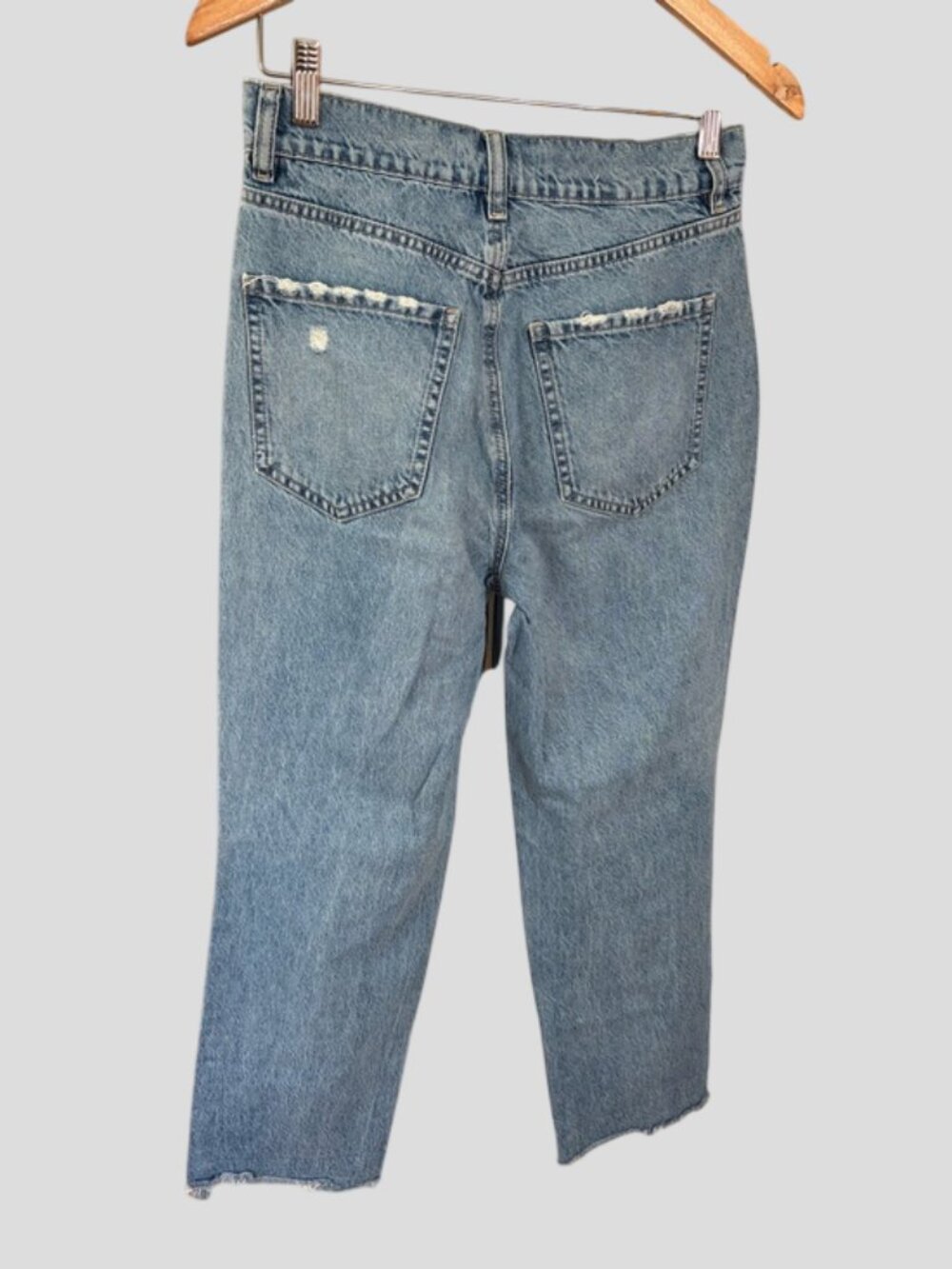 Garage Distressed High Rise Blue Denim Jeans - Classic Ripped Style - Picture 3 of 14